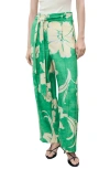 Mango Floral Belted Pants In Green