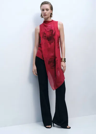 Mango Floral Blouse With Scarf Red