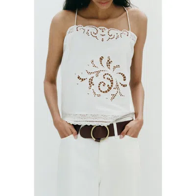 Mango Floral Broderie Anglaise Top In White
