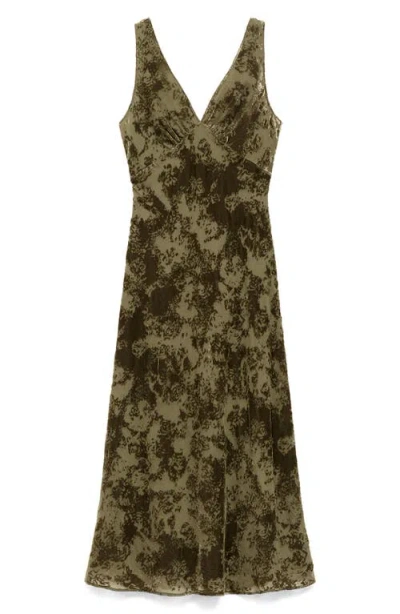 Mango Floral Burnout Sleeveless Maxi Dress In Green
