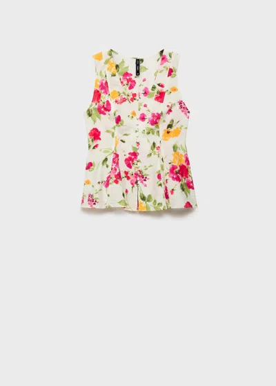 Mango Floral Button-down Fitted Blouse Ecru