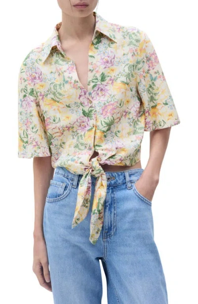 Mango Floral Button-up Linen Shirt