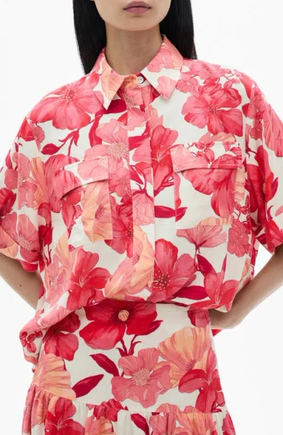 Mango Floral Button-up Shirt In Red