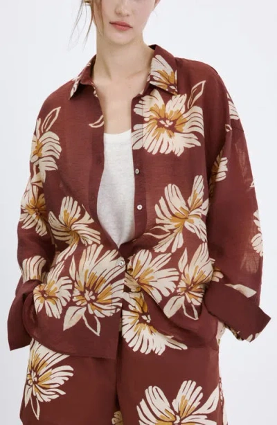 Mango Floral Button-up Shirt In Red