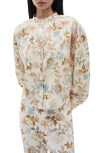 Mango Floral Cotton Band Collar Button-up Shirt In Ecru
