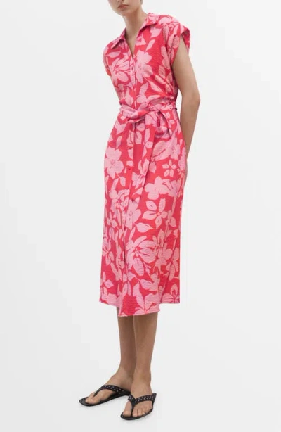 MANGO MANGO FLORAL CRINKLE TIE BELT SHIRTDRESS