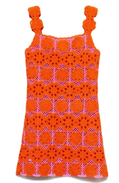 Mango Floral Crochet Minidress In Orange