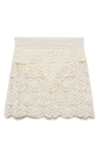 Mango Floral Crochet Skirt In Off White