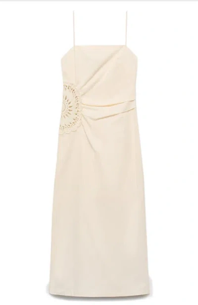 Mango Floral Crochet Sleeveless Midi Dress In Ecru