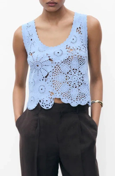 Mango Floral Crochet Top In Blue