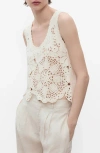 Mango Crochet Top With Flowers Ecru In Neutral