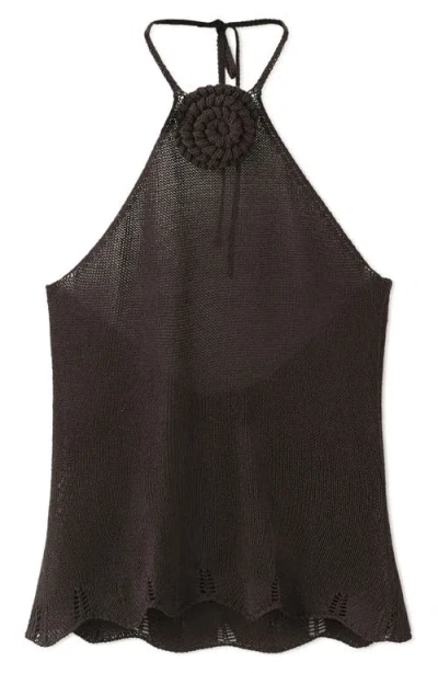 Mango Floral Crocheted Halter Top In Blue