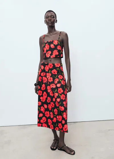 Mango Crop Top À Fleurs Noir - Femme - L -  In Black