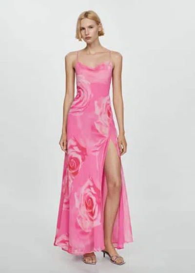 Mango Floral Dress With Slit Pink