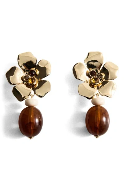 Mango Floral Drop Earrings In Orange
