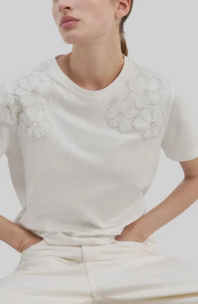 Mango Floral Embellished Cotton T-shirt In White
