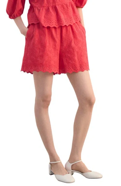 Mango Floral Embroidered Shorts Strawberry In Red