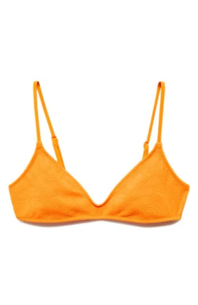 Mango Floral Embroidered Bikini Top In Orange