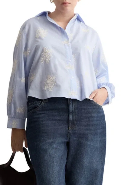 Mango Floral Embroidered Button-up Shirt In Blue
