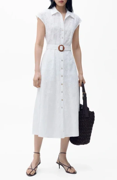 Mango Floral Embroidered Cap Sleeve Cotton Shirtdress