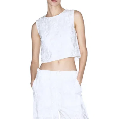 Mango Floral Embroidered Cotton Crop Top In White