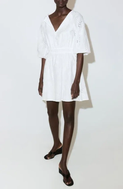 Mango Floral Embroidered Cotton Minidress In White