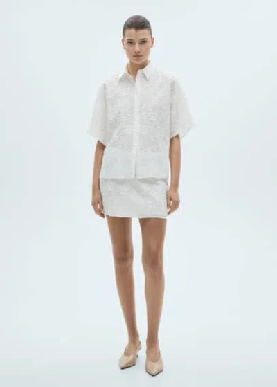 Mango Floral-embroidered Cotton Skirt White