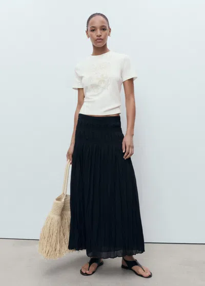 Mango Floral Embroidered Cotton T-shirt Off White