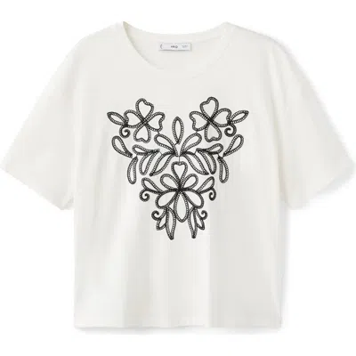 Mango Floral Embroidered Cotton T-shirt In Neutral