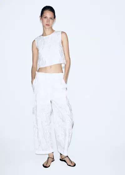 Mango Floral Embroidered Cotton Top In White