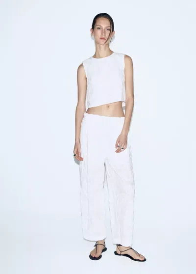 Mango Floral Embroidered Cotton Trousers In White