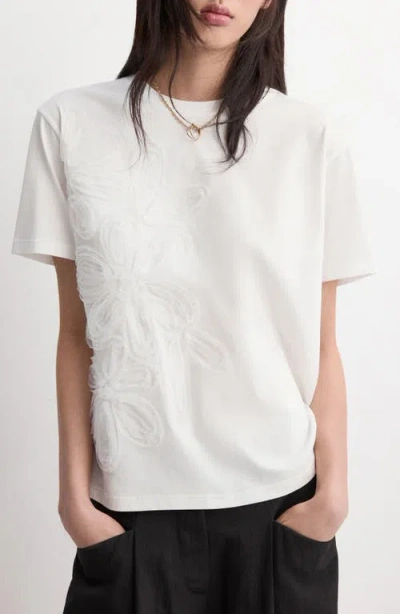 Mango Floral Embroidered Cotton T-shirt In White
