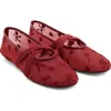 Mango Ballerina Flats With Cross Straps With Embroidered Flowers Red In Red