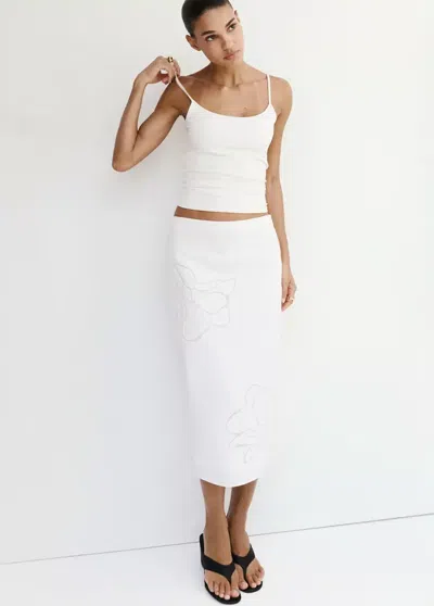 Mango Floral Embroidered Linen Skirt In Blue