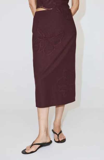 Mango Floral Embroidered Midi Skirt In Purple