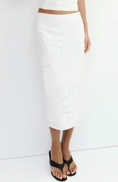 Mango Floral Embroidered Midi Skirt In White