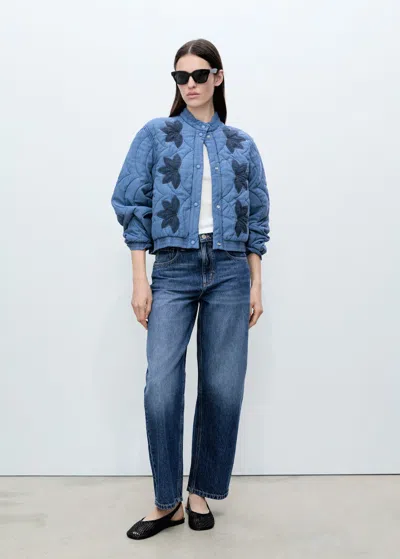 Mango Floral Embroidered Padded Jacket Blue