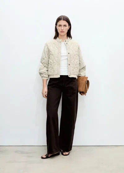Mango Floral-embroidered Padded Jacket Grey