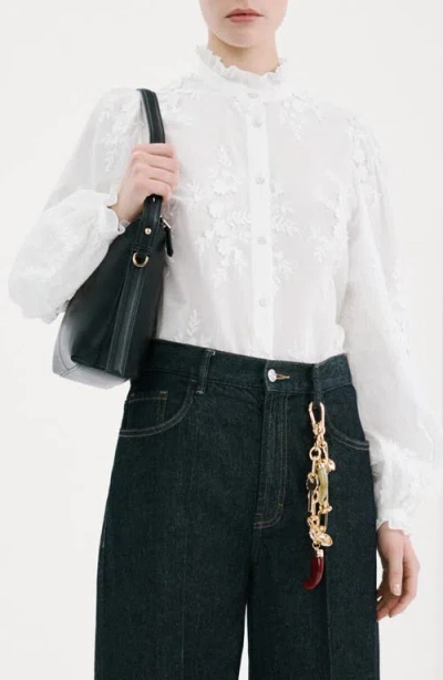 Mango Floral Embroidered Shirt In White