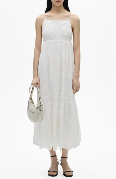 MANGO MANGO FLORAL EMBROIDERED TIERED COTTON MIDI DRESS