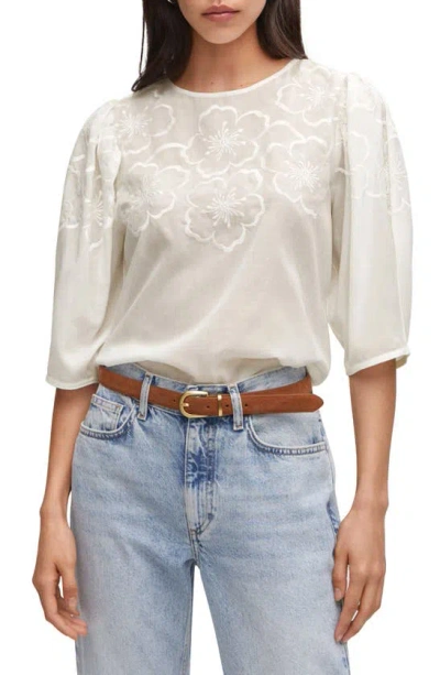 Mango Floral Embroidered Top In Off White