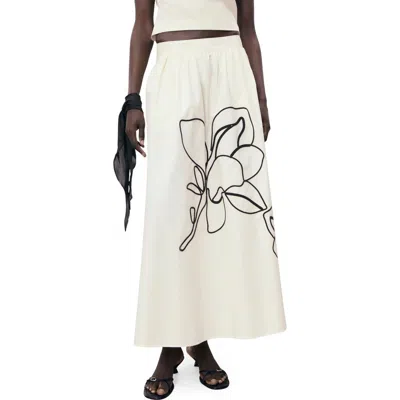 Mango Floral Embroidery Cotton Skirt In White