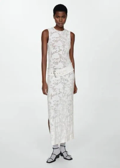 Mango Floral Embroidery Dress Off White