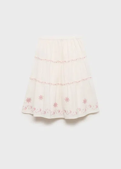 Mango Kids' Floral Embroidery Skirt Ecru In Sand