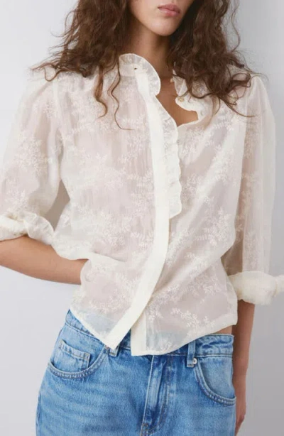 Mango Floral Embroidery Woven Shirt In Neutral