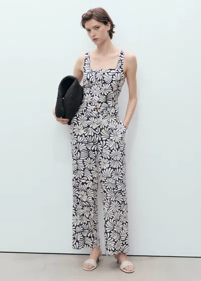 MANGO FLORAL FITTED LINEN TOP ECRU