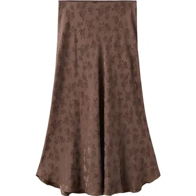 Mango Floral Jacquard A-line Midi Skirt In Brown