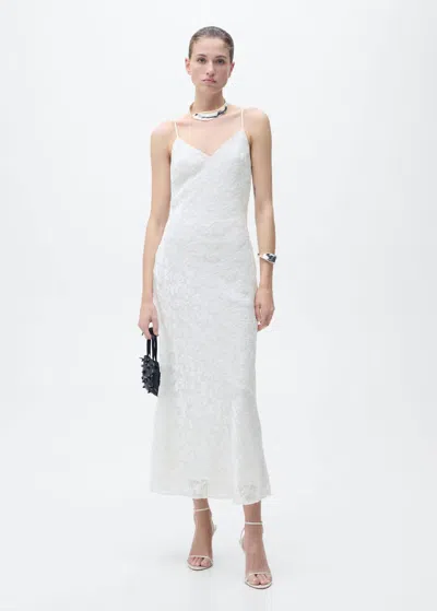 Mango Floral Jacquard Dress Off White In Blanc Cassé