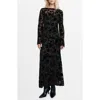 Mango Floral Jacquard Long Bell Sleeve Maxi Dress In Black