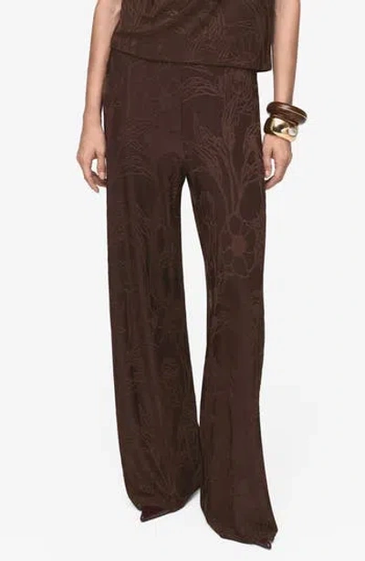 Mango Floral Jacquard Wide Leg Pants In Brown
